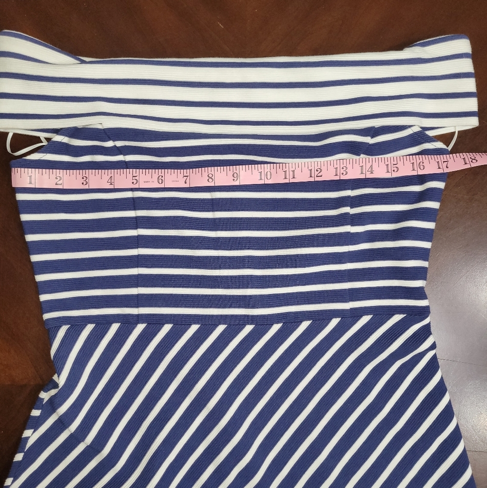 Vineyard Vines Off-the-Shoulder Navy & White Midi Dress – Size Small - Picture 4 of 10
